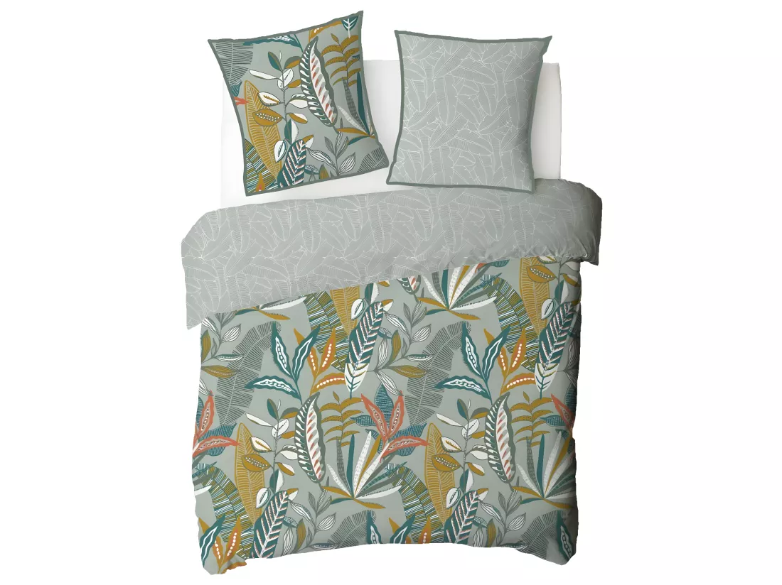 Parure de lit 2 personnes en coton 57 fils imprimé vert 260x240cm