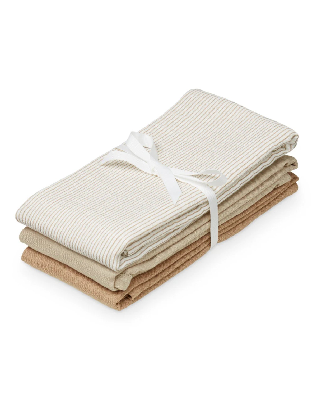 Gulpekluter Musselin 3pk – Økologisk | Gasskluter 70×70, Beige Mix – Stripes Camel, Latte