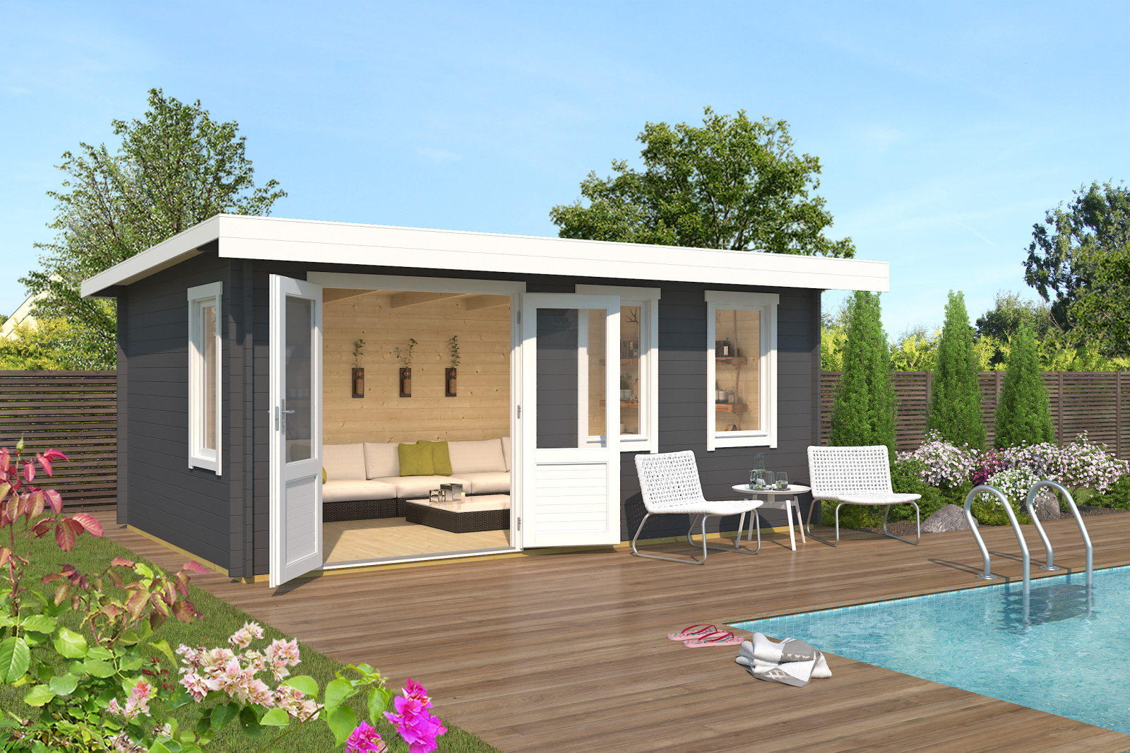 Gartenhaus BARUDA 53 - carbongrau - Fichte massiv - 510x330 cm