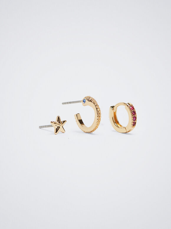 Conjunto de brincos de argola com zircônias - Multicor