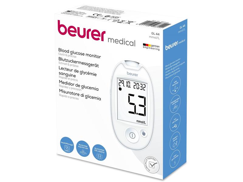 Beurer Blutzuckermessgerät GL 44 Blutzuckermessgerät mit USB-Kabel und Health-Manager Software