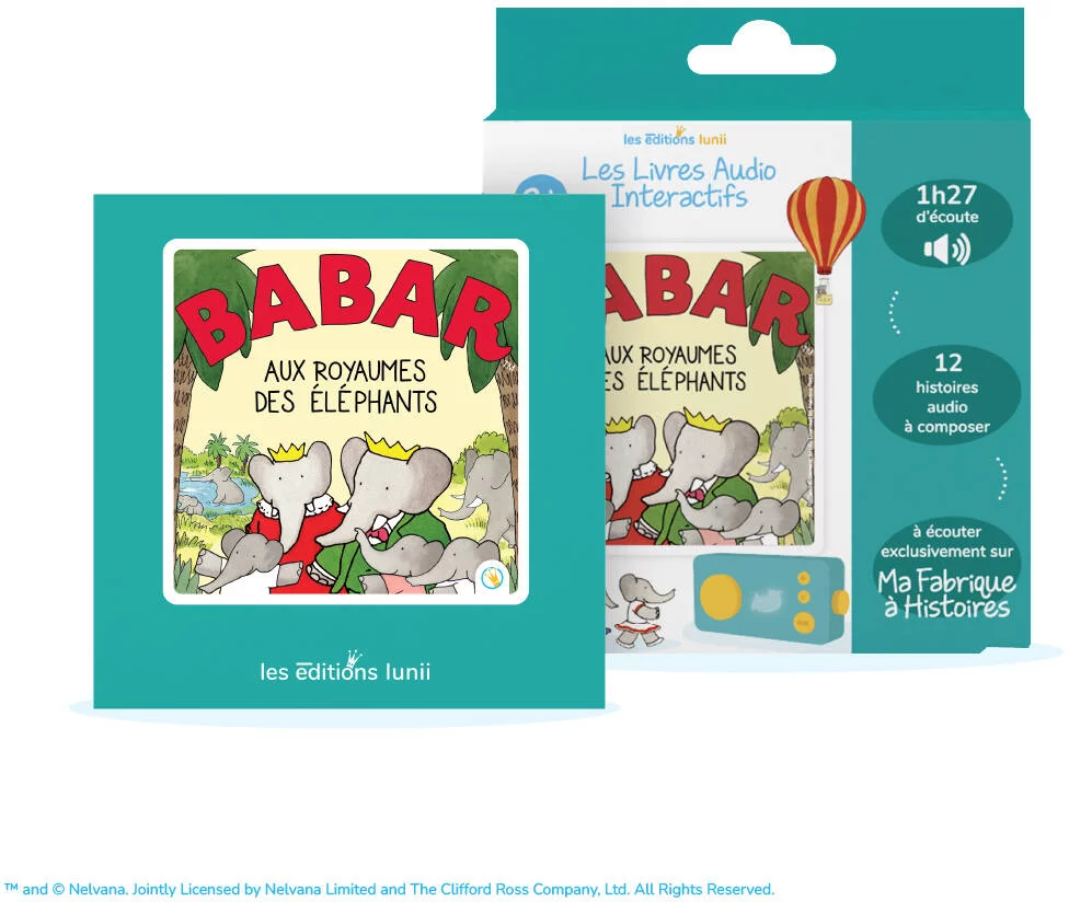 LUNII -  BABAR  AU ROYAUME DES ELEPHANTS - LIVRE AUDIO INTERACTIF A ECOUTER SUR CONTEUSE MA FABRIQUE A HISTOIRES