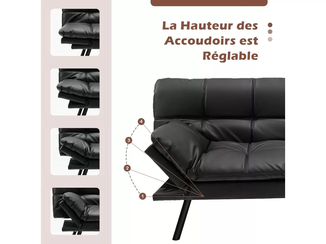 COSTWAY Canapé-Lit Convertible 5 en 1 avec Dossier et Accoudoirs Réglables, Canapé Futon 3 Places en Mousse à Mémoire, Pieds Métalliques, pour Petits Appartements, Salon, Bureau, Charge 273 kg (Noir)