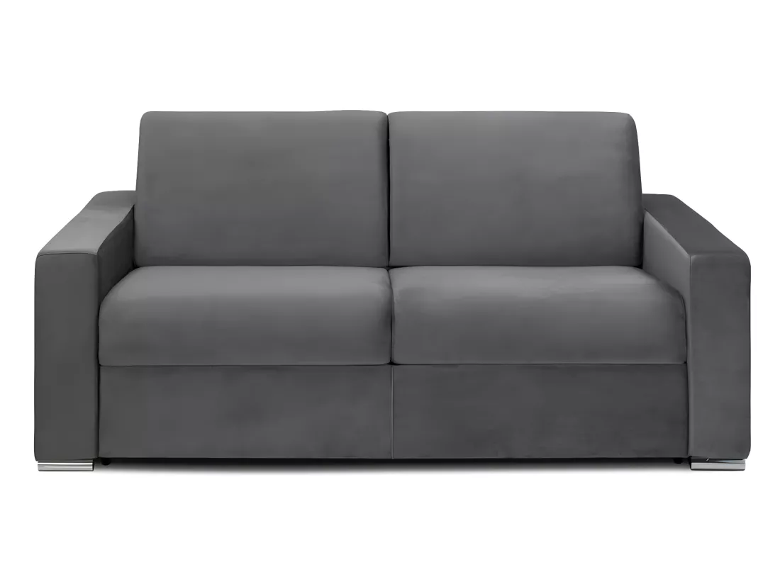 Canapé 3 places convertible express en velours anthracite - Couchage 140 cm - Matelas 18 cm avec mémoire de forme CALITO