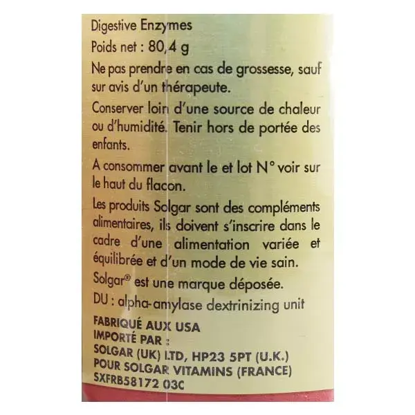Solgar Digestive Enzymes 100 comprimés