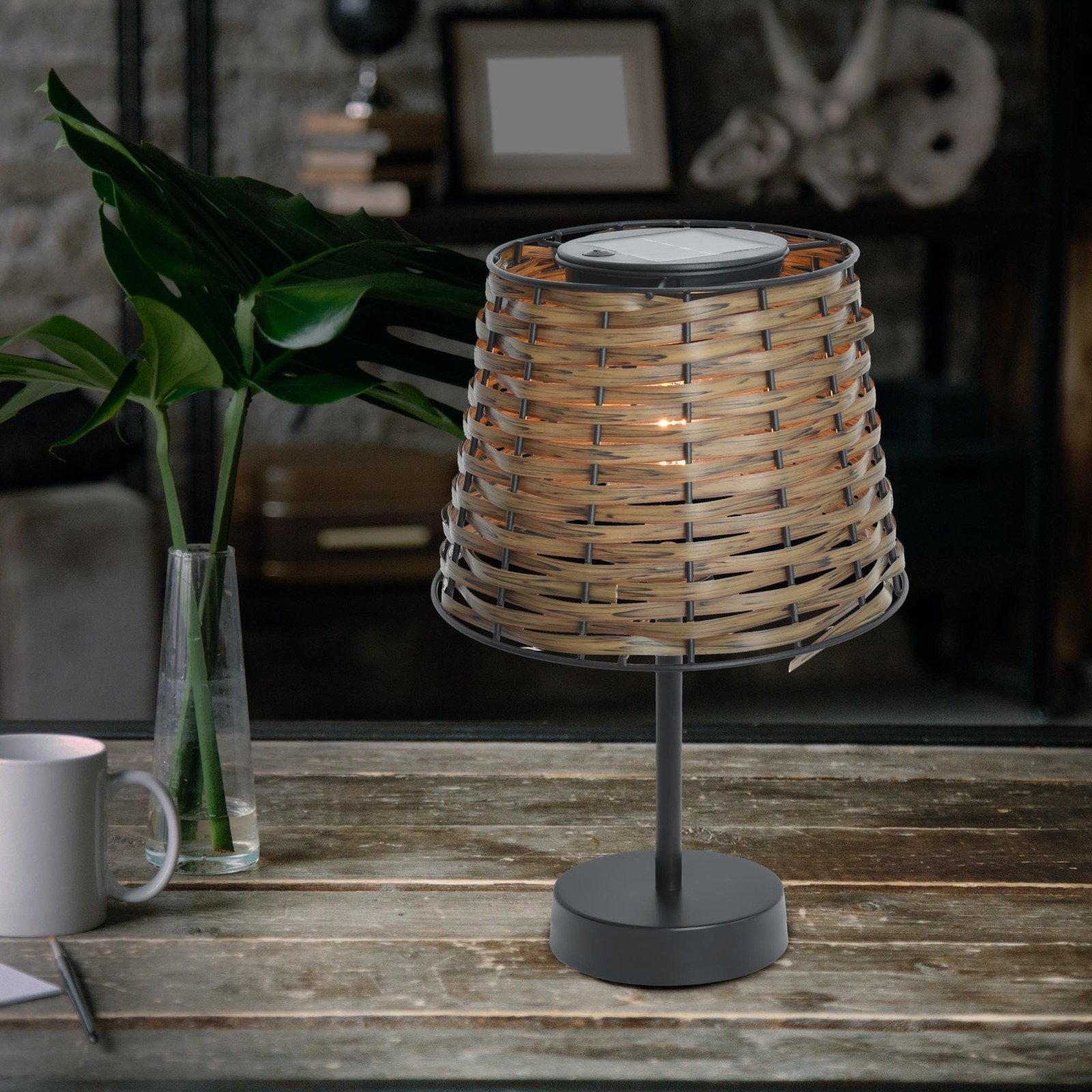 LED-Solar-Tischleuchte RADA - braun-schwarz - Polyrattan - 31 cm hoch