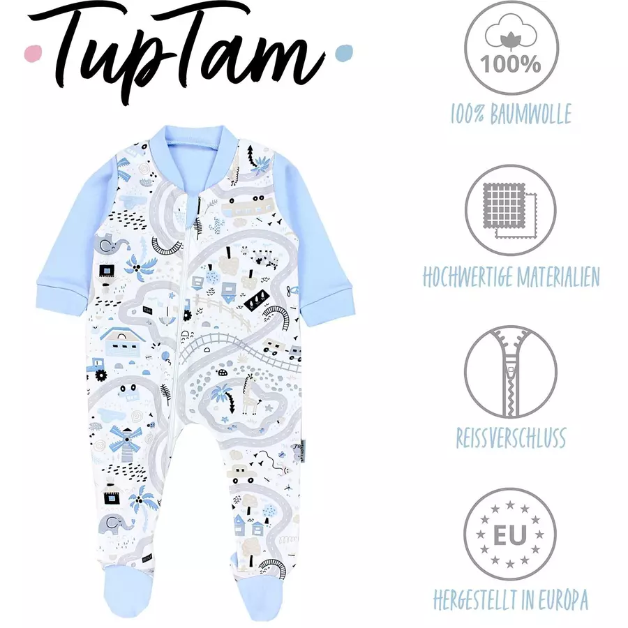 TupTam Baby Unisex Schlafstrampler mit Fuß 3er Pack blaubeige