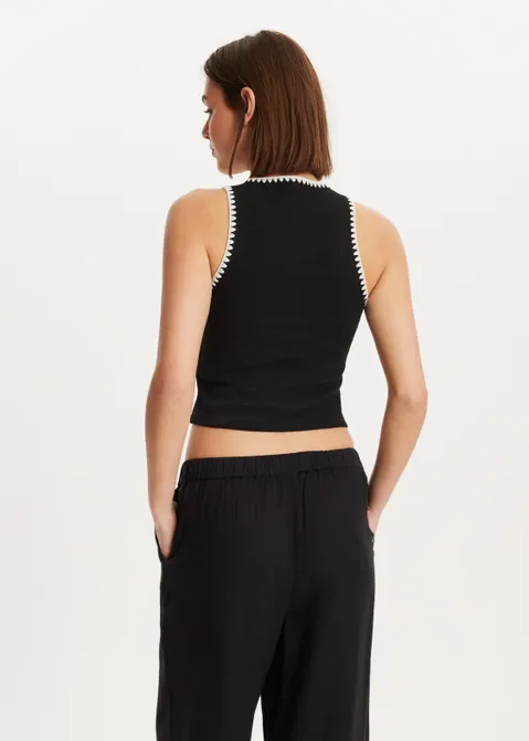 Singlet met borduursel zwart (ZWART)