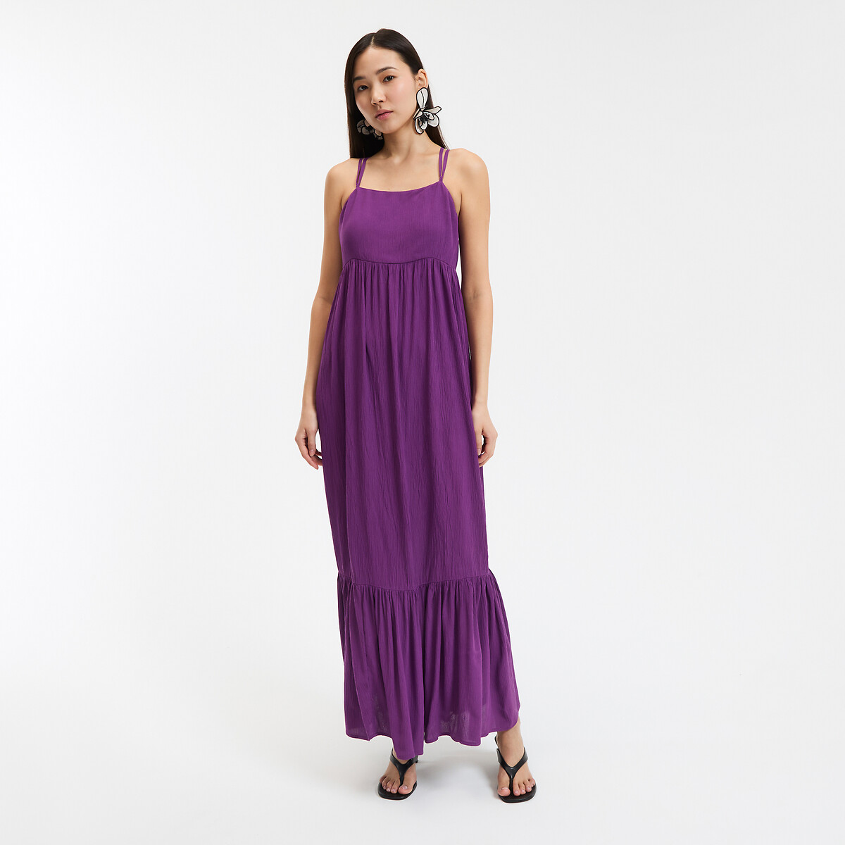COLEÇÕES LA REDOUTE<br>Vestido longo e fluido com babados e alças finas