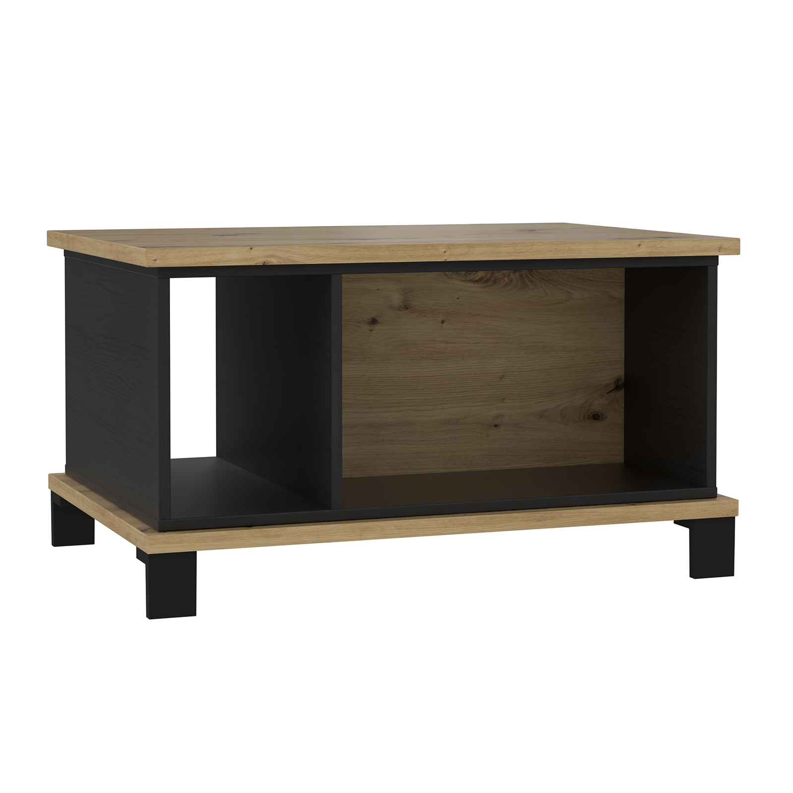 Couchtisch - Artisan Eiche-Schwarzeiche - 3 offene Fächer - 80 cm