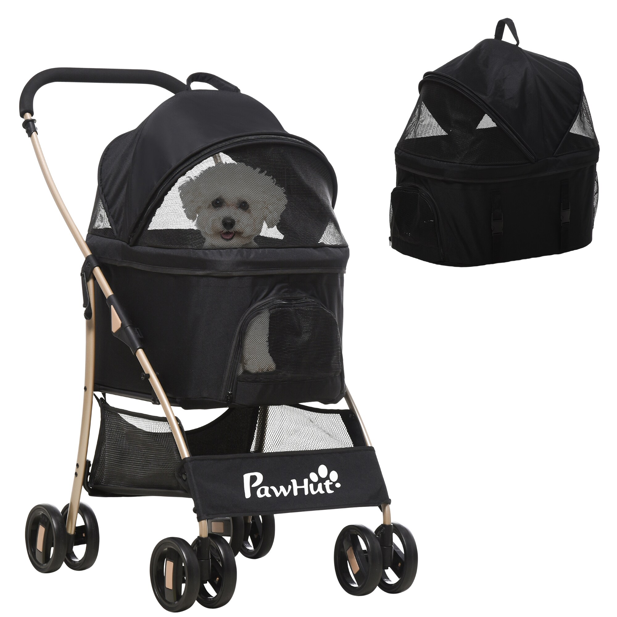 PawHut Hundebuggy auch mit Tragetaschenfunktion schwarz 82L x 49,5B x 98H cm