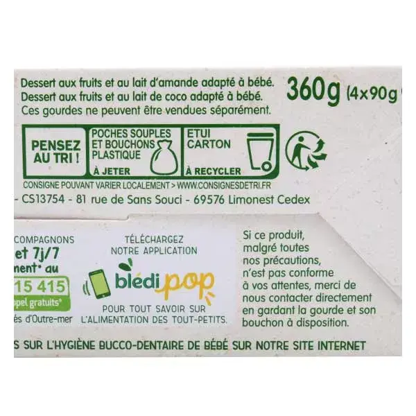 Sachês de guloseimas de frutas Blédina, 100% à base de plantas, multivariedades, pacote com 4 x 90g