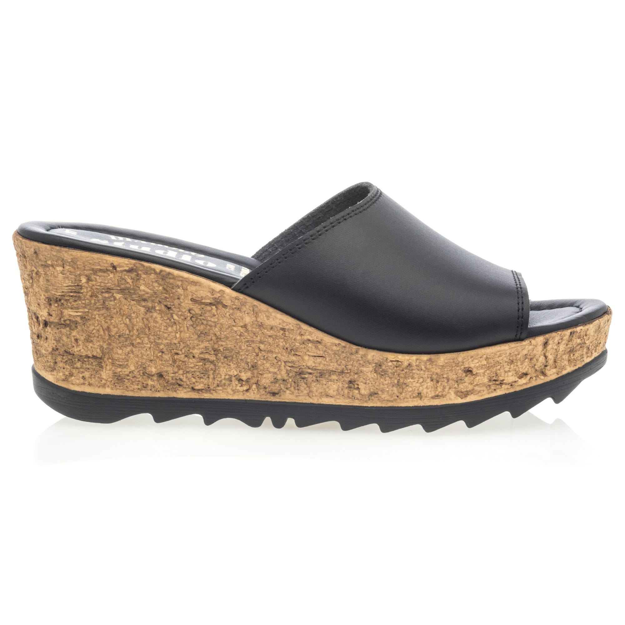 Mules à talon compensé Femme en cuir noir