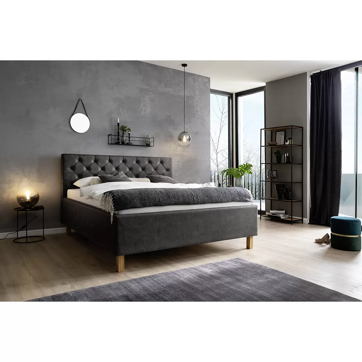 Polsterbett San Remo 180x200 anthrazit,Eiche
