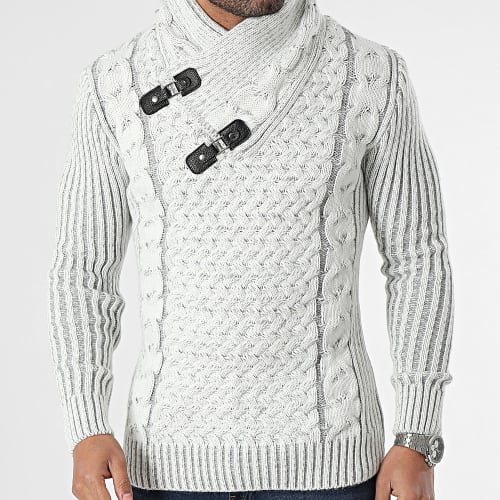 Pull Col Boutonné Blanc