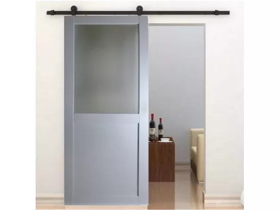 Porte Coulissante Athena Ral7035 Vitrée H204 X L83 + Rail à Roulettes Noir Et 2 Coquilles Noir Gd Menuiseries