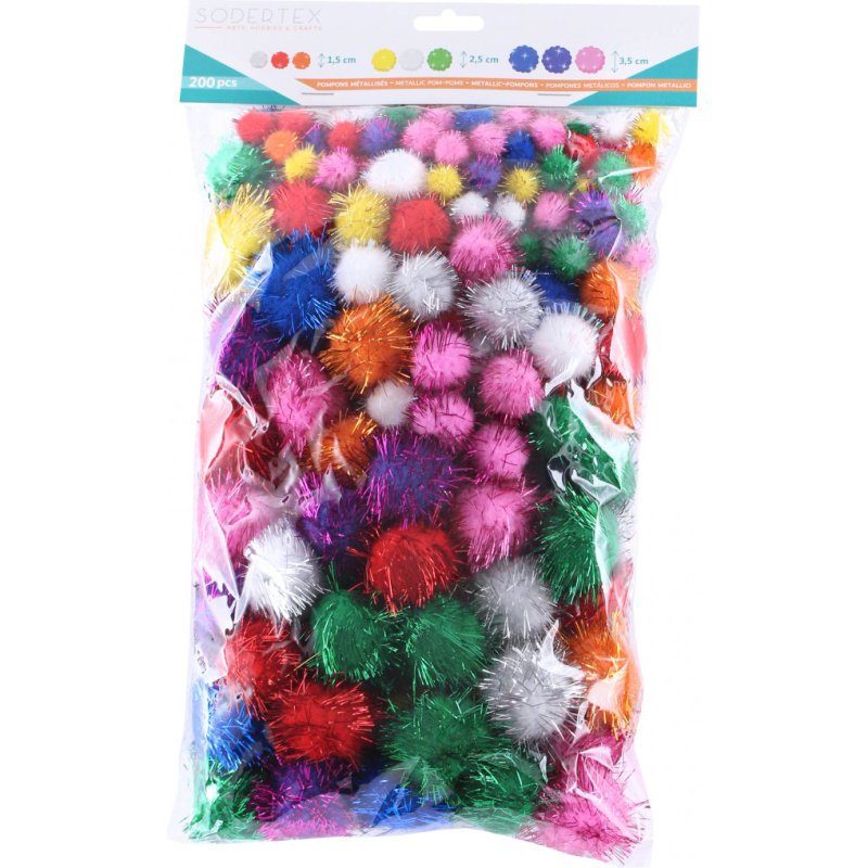 Pompons sodertex metallises polypropylene 200 pcs 3       tailles 9 coloris