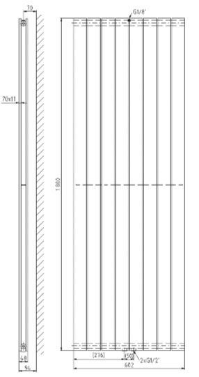 Plieger Cavallino Retto designradiator verticaal dubbel middenaansluiting 1800x602mm 1549W wit