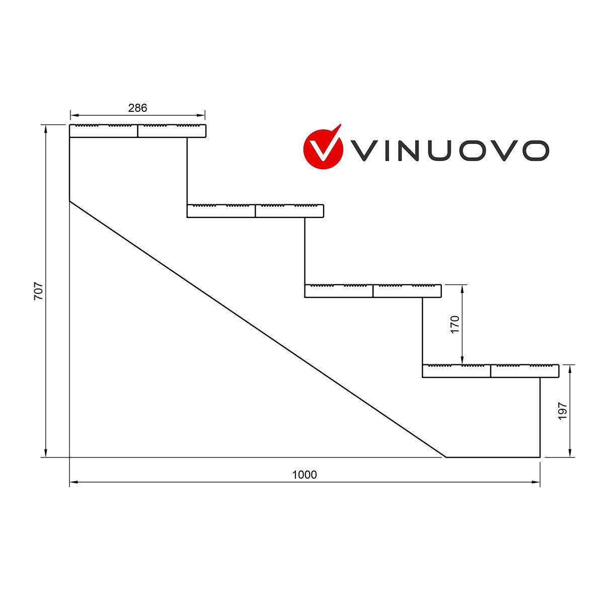 Tuintrap, buitentrap, terrastrap, hout, H71cm, 4 treden, breedte 120cm, ZONDER stootborden