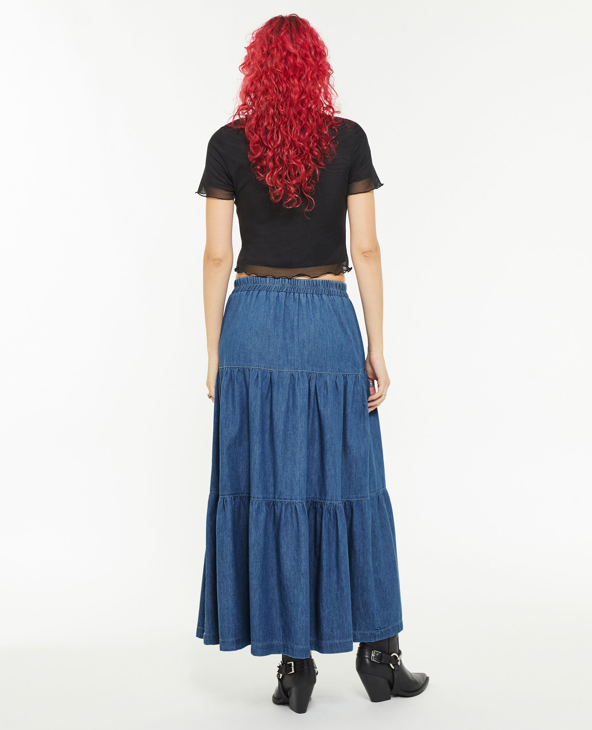 Jupe longue en chambray - Bleu