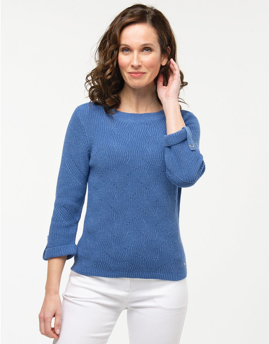 Pull bleu maille ruban