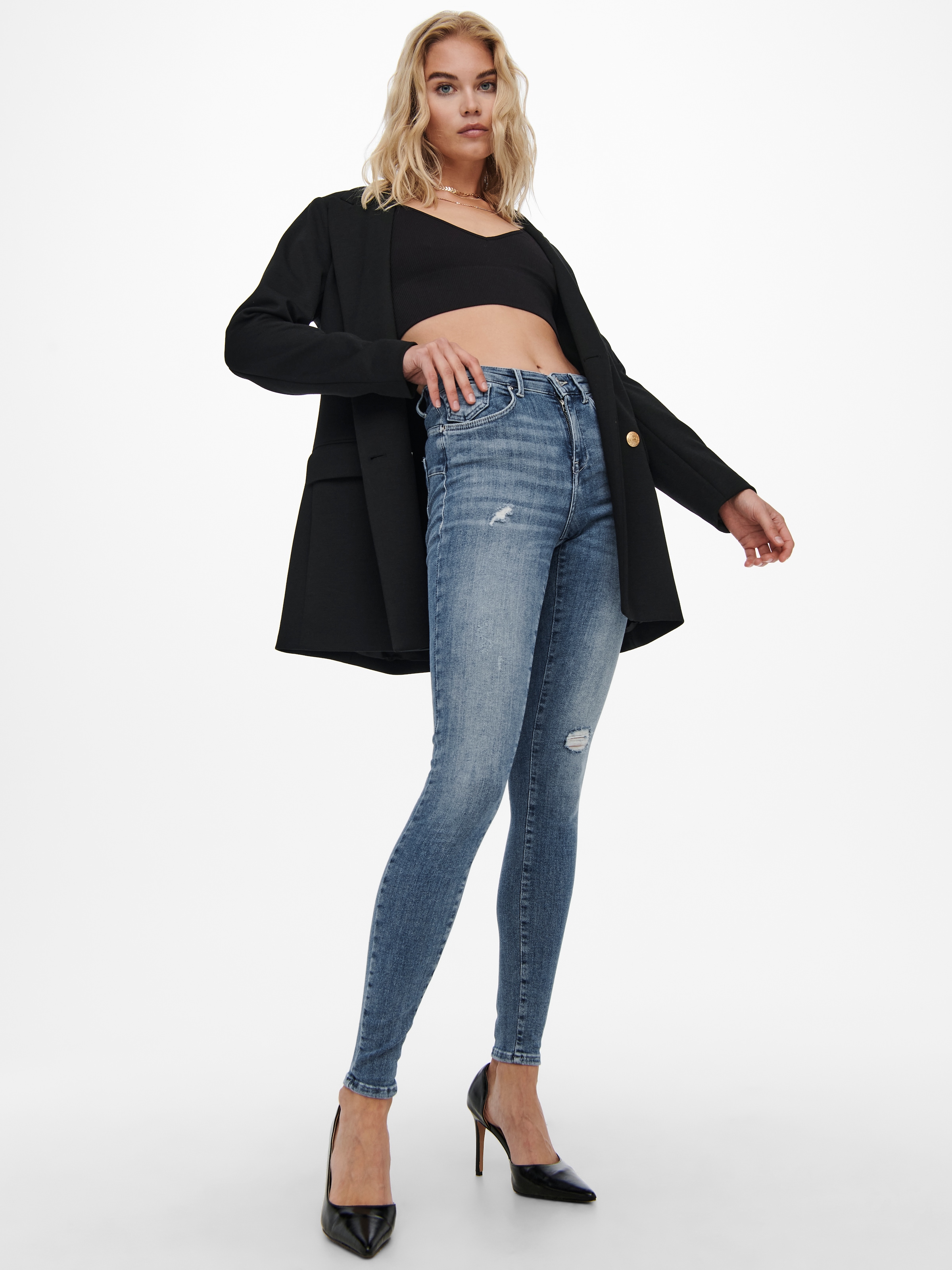 ONLY Skinny-fit-Jeans »ONLPOWER LIFE MID PUSH«, mit Destroyed-Details