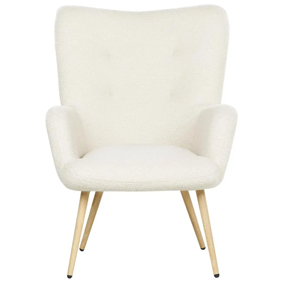 VEJLE II- Fauteuil met hocker - Wit - Bouclé