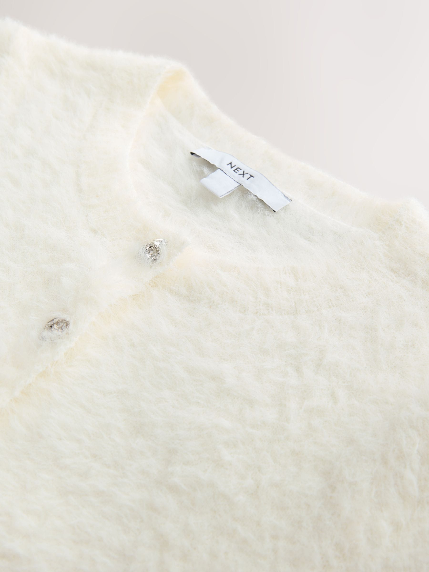 Ecru - Gem Button Textured Short Sleeve Cardigan