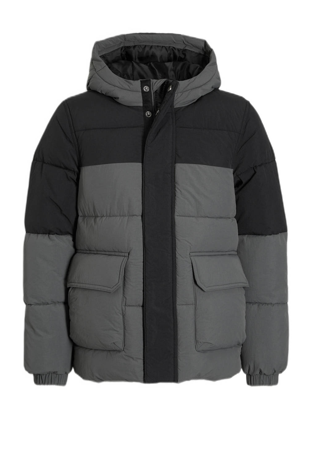 anytime gewatteerde winterjas grijs/zwart