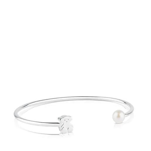 Pulseira Sweet Dolls Silver Slave com Urso e Pérola Cultivada