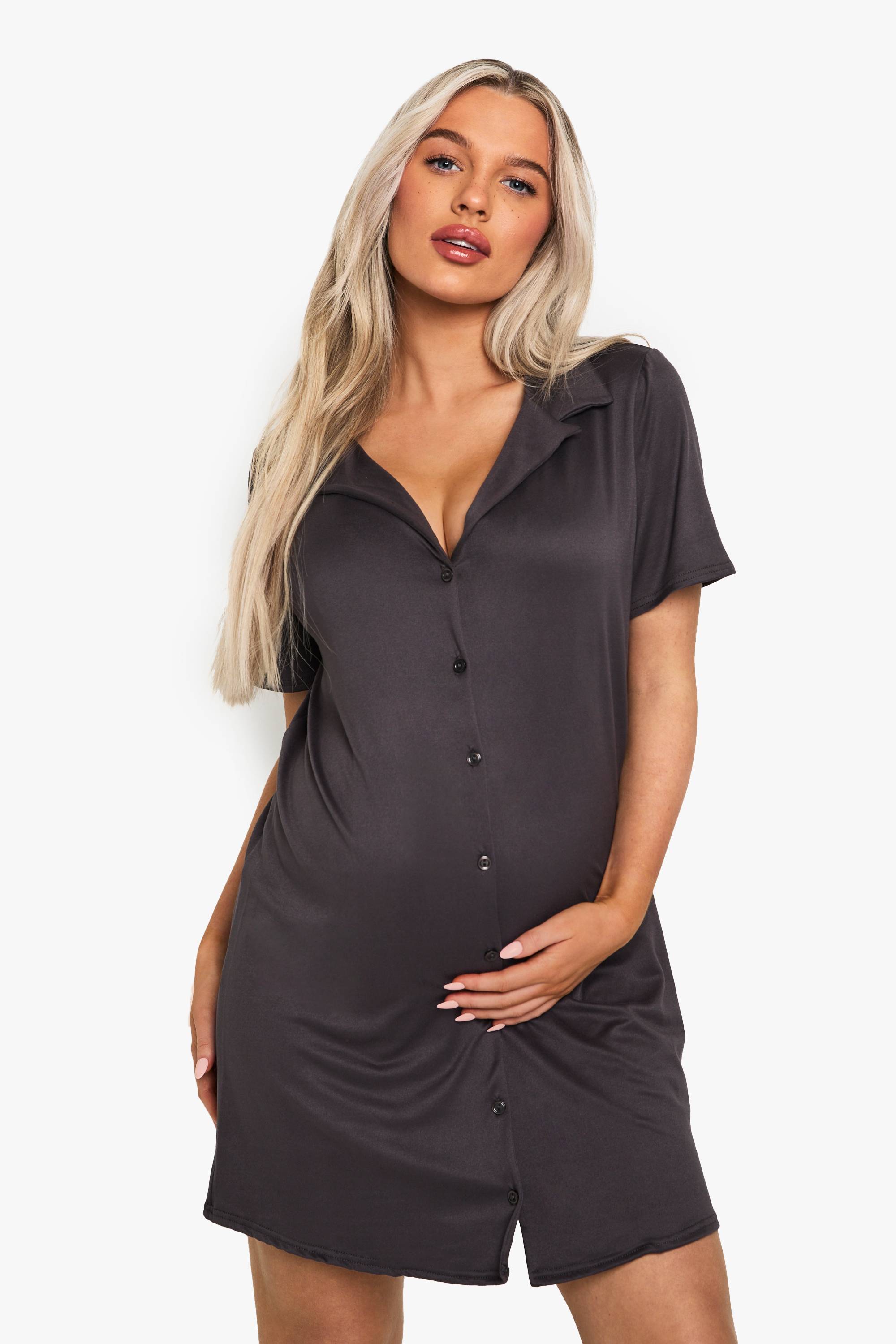 boohoo Maternité Nuisette Boutonnée à Col Classique