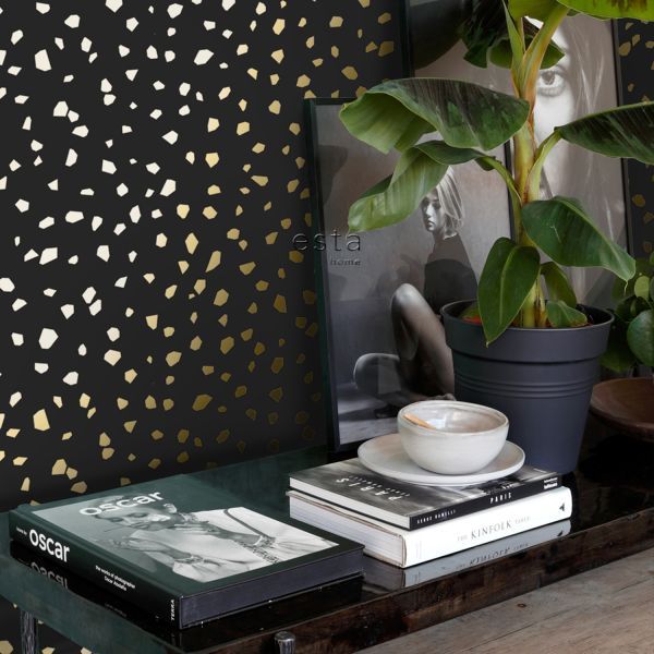 Estahome Terrazzo Behang - 0,53 x 10,05 m - Zwart / Wit / Grijs