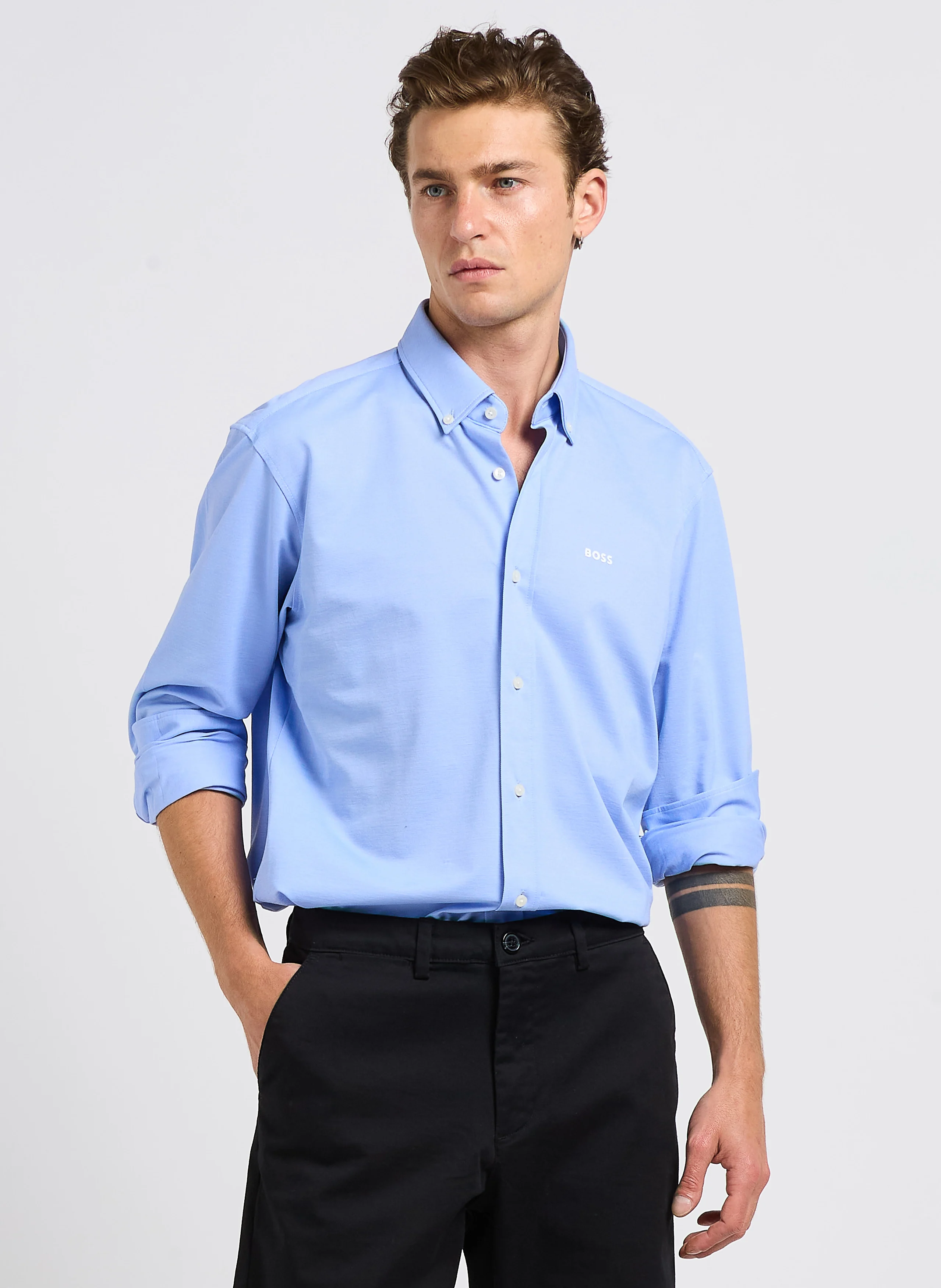 Chemise regular-fit à col classique en coton mélangé | Bleu