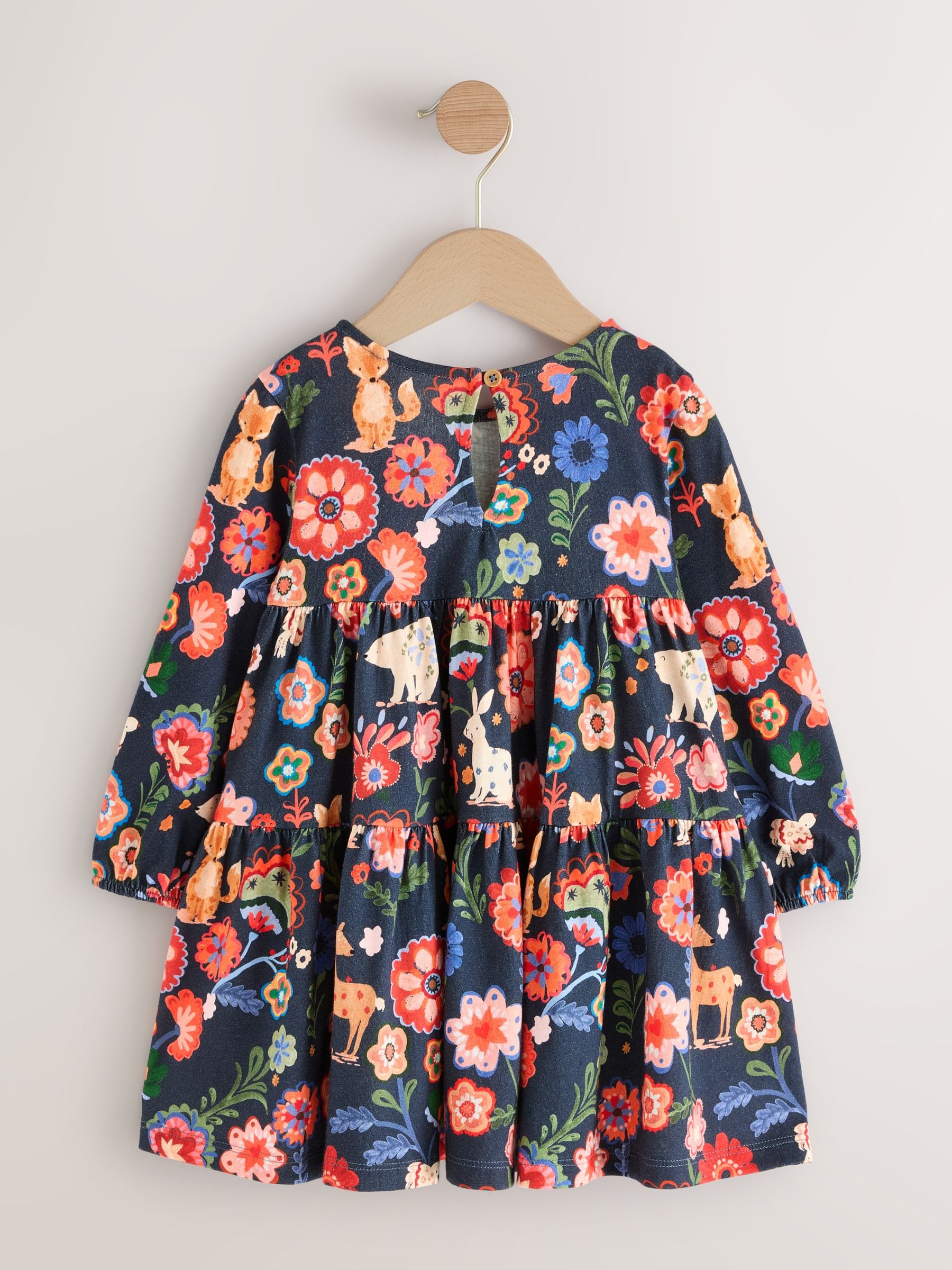 Marineblauw - Jurk met lange mouwen en stroken (3mnd -7jr)