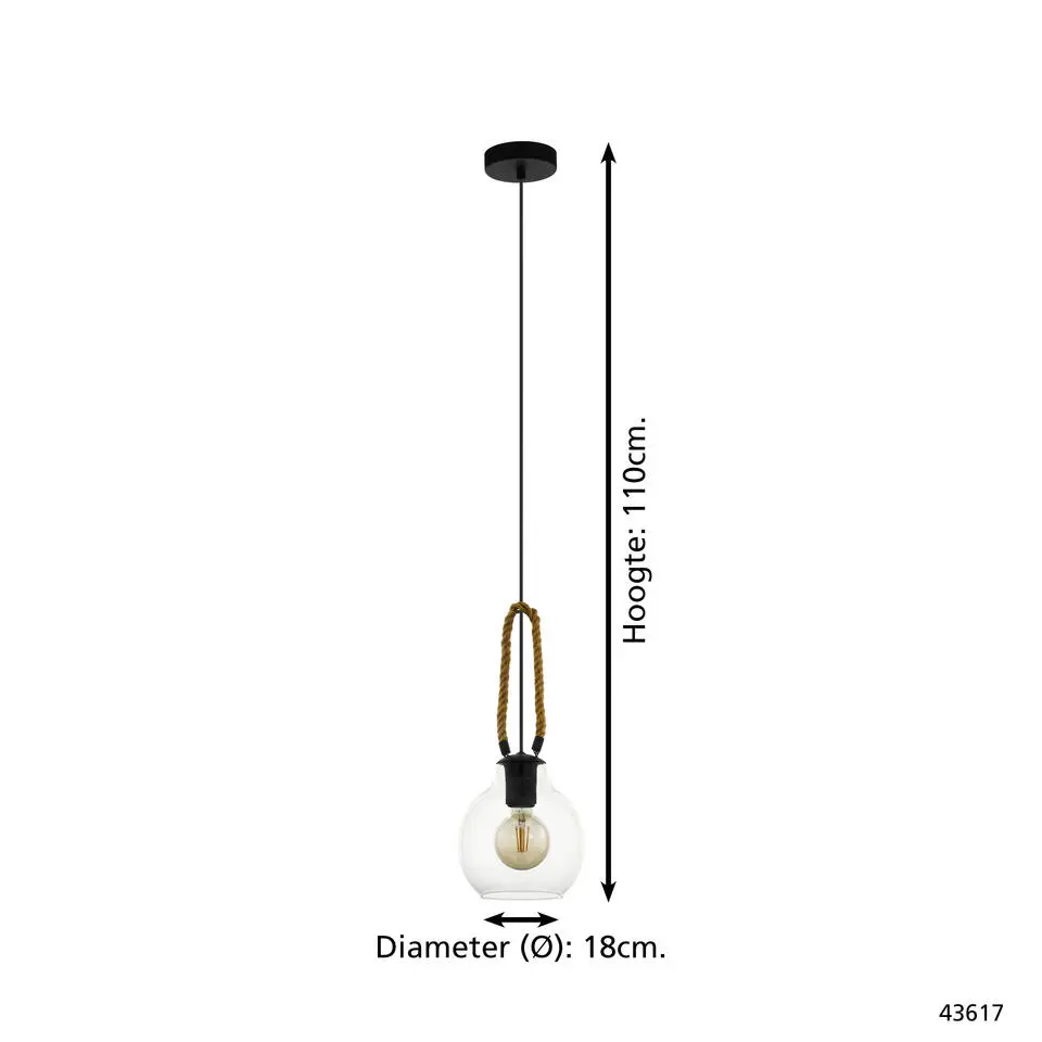 EGLORodingHanglamp-E27-Ø18cm-Zwart/Bruin