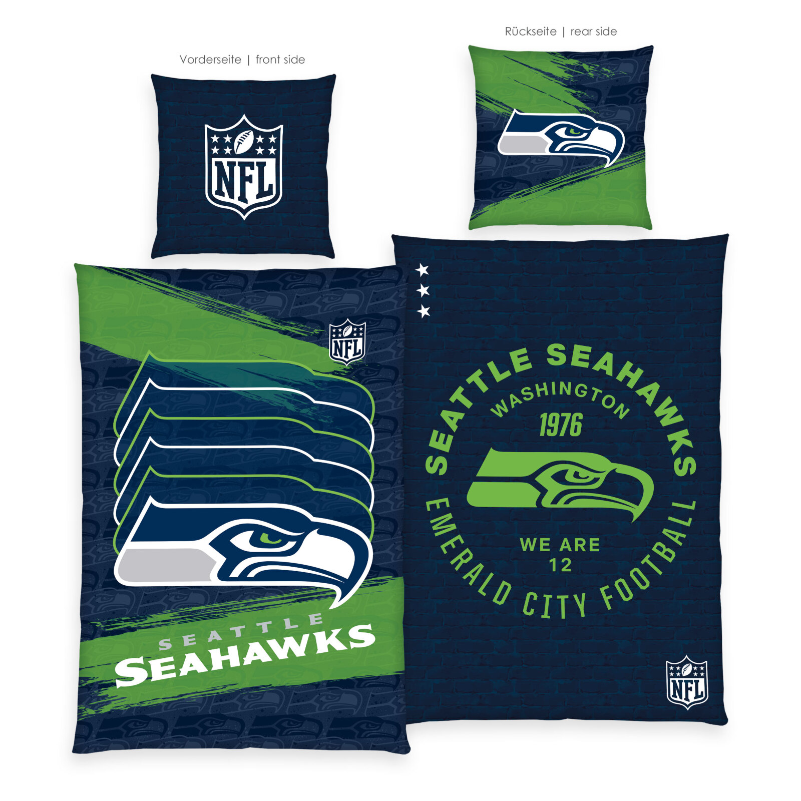 Renforcé-Bettwäsche NFL SEEHAWKS - grün-blau - 135x200 cm