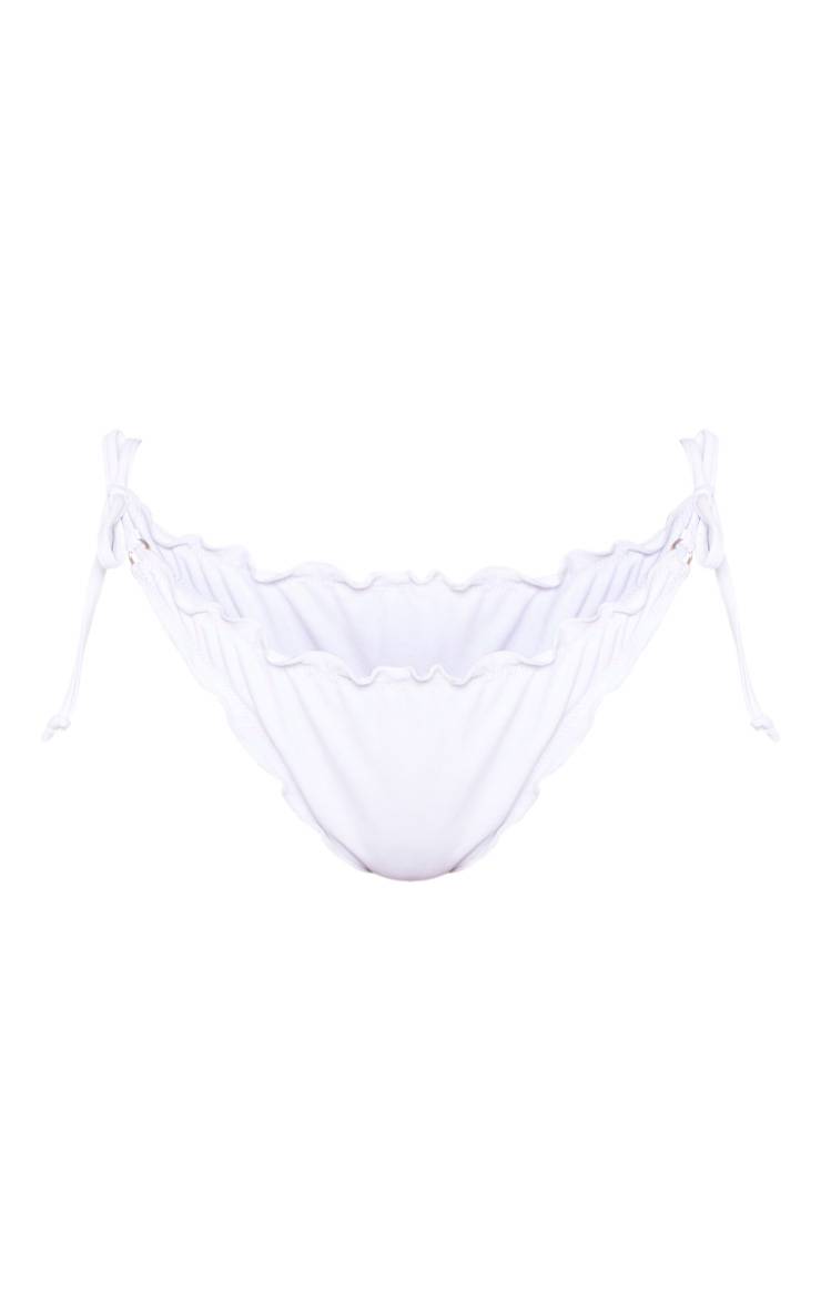 Blanc Bas De Bikini À Volants Et Dos Froncé