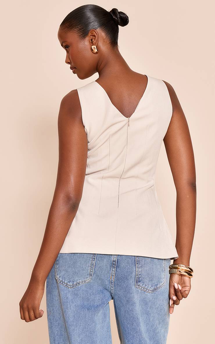 Gris Pierre Top Long Tissé Col V