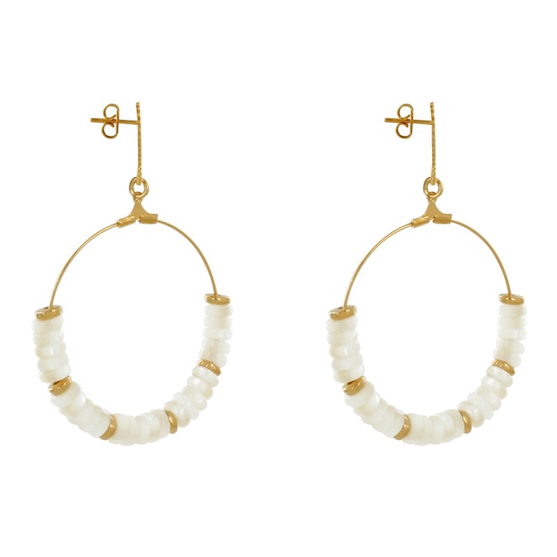 Boucles d'Oreilles Laiton Doré Cercle et Petits Anneaux de Nacre
