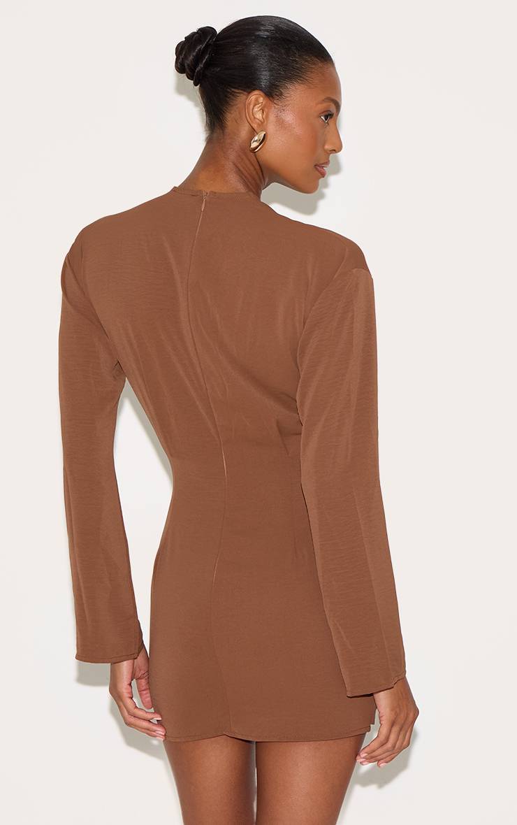 Chocolat Robe Chemise Cache-cœur Plongeante En Tissu Tissé