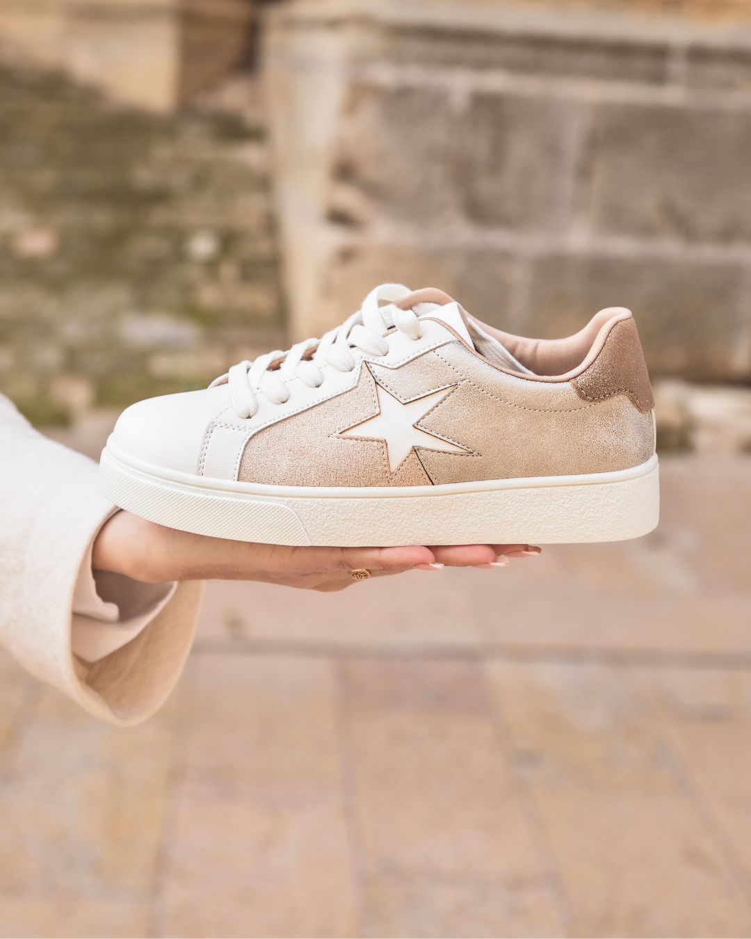 Basket femme beige à lacets étoile - Kady