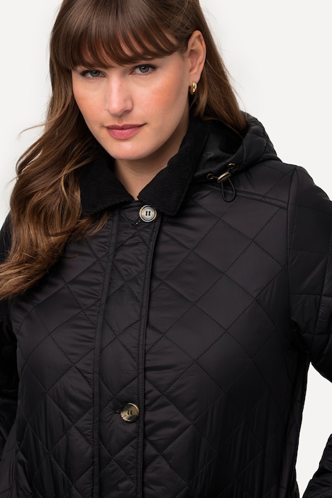 Steppmantel, Cordkragen, Kapuze, 2-Wege-Zipper