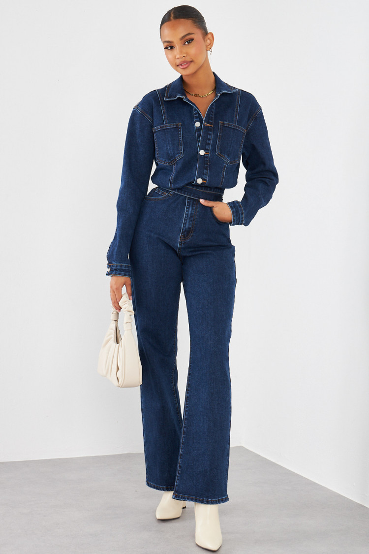 Combinaison pantalon en jean bleu foncé