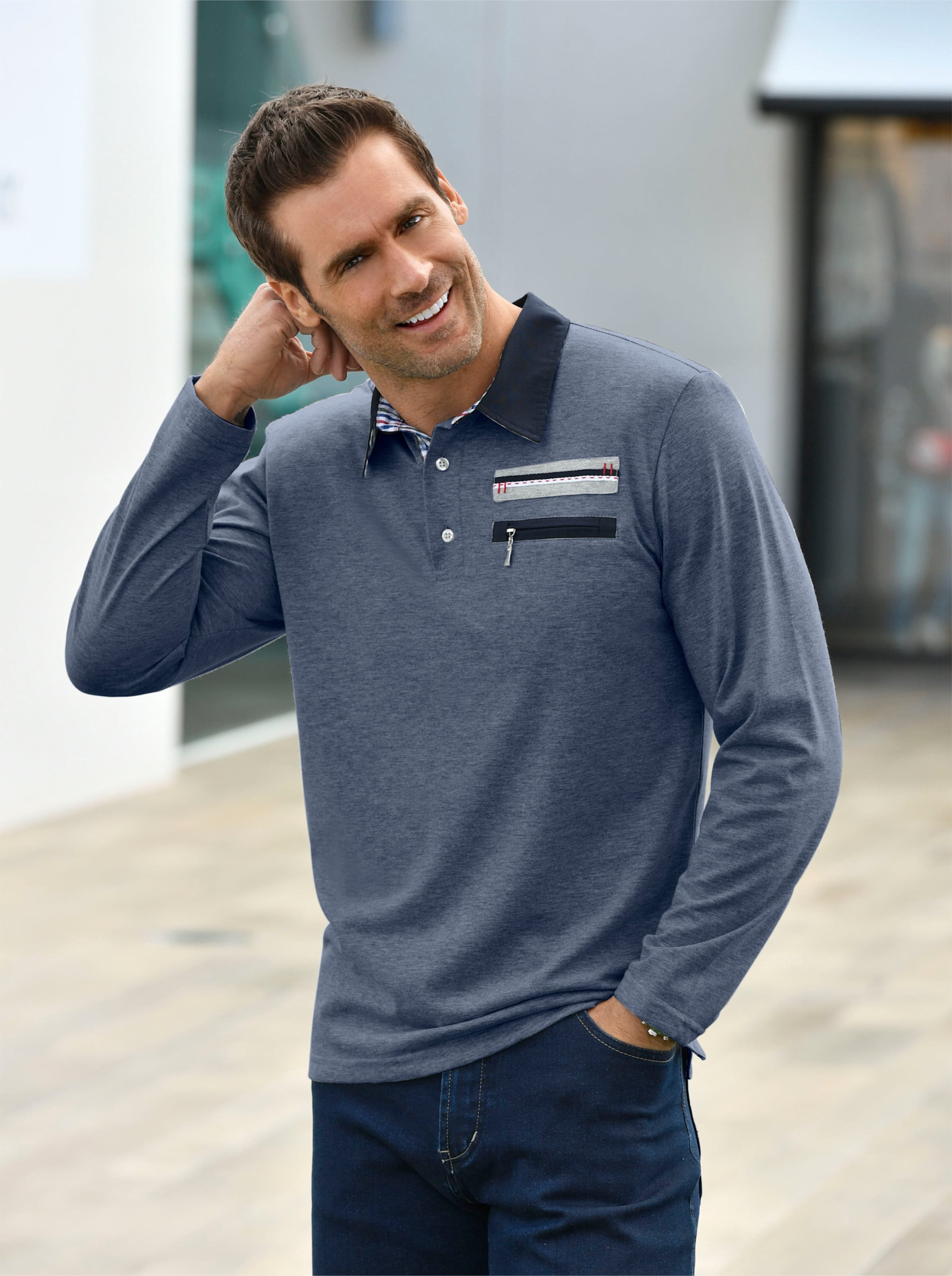 Catamaran Langarm-Shirt in jeansblau