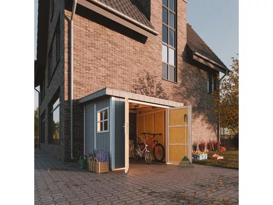 Abri de Jardin Qualité Premium 5,9 m² - H231x248x294 cm - Sans plancher e paroi latérale - Timbela M938B-CAVERN STEEL