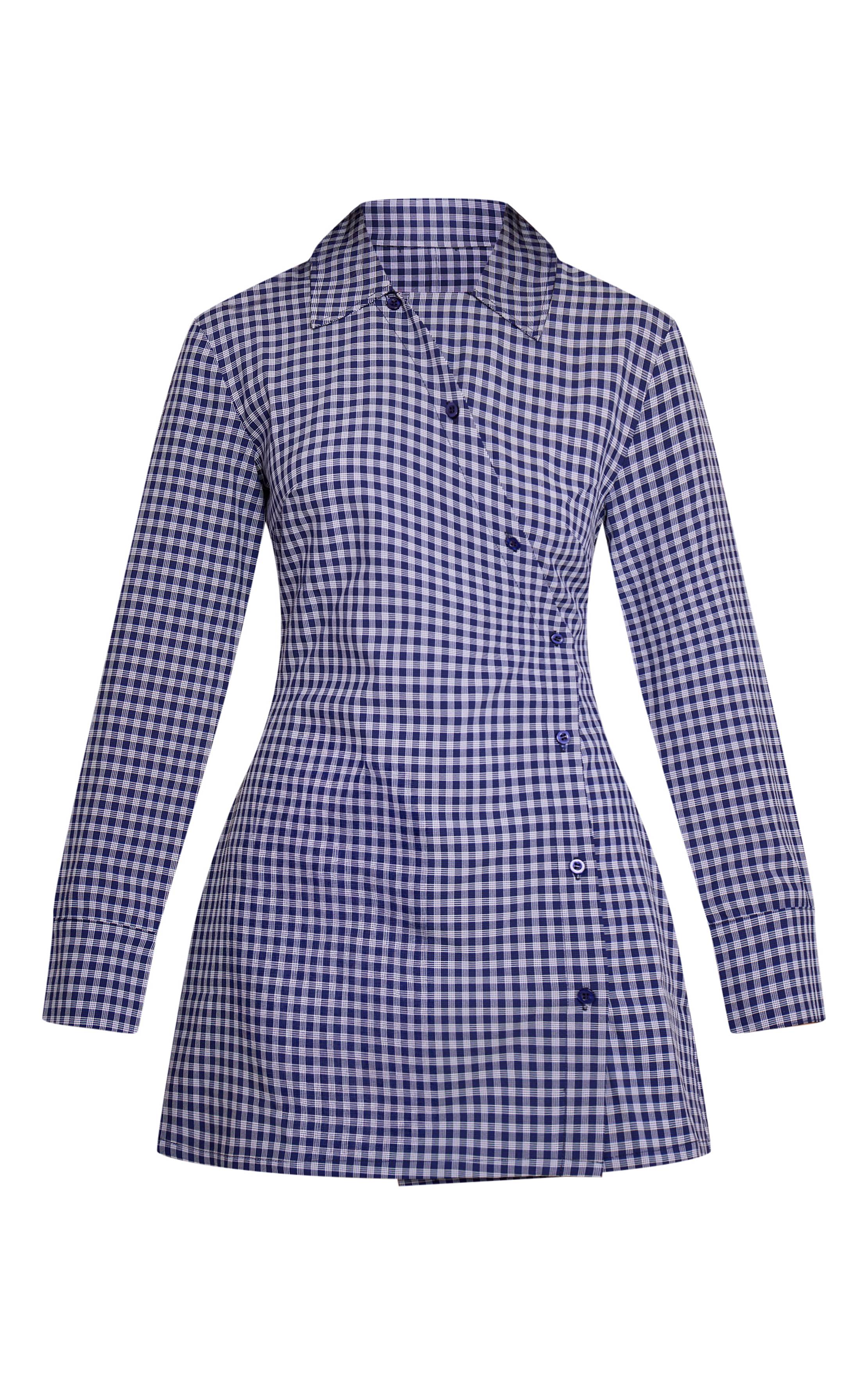 Bleu Marine Robe Chemise À Carreaux Boutonnée