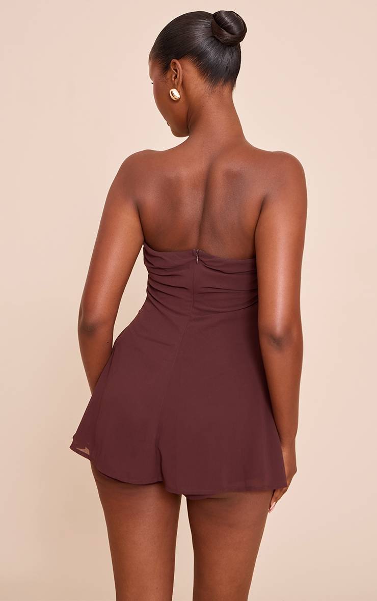 Chocolat Combinaison-short Bustier À Détails Bordure Mousseline