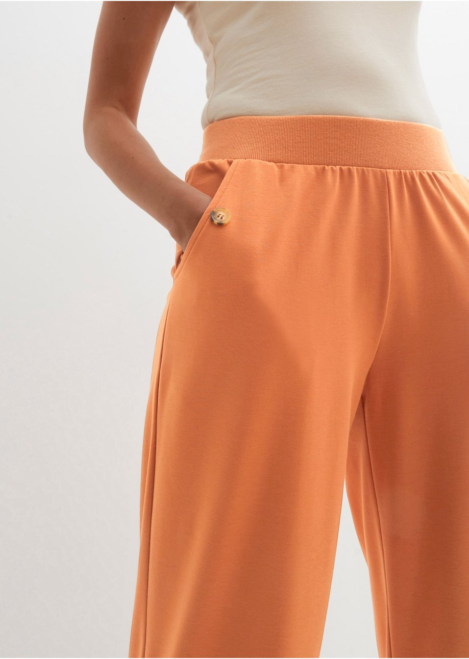 Pantalon large en Punto di Roma avec tour de taille confortable et bords-côtes à la base