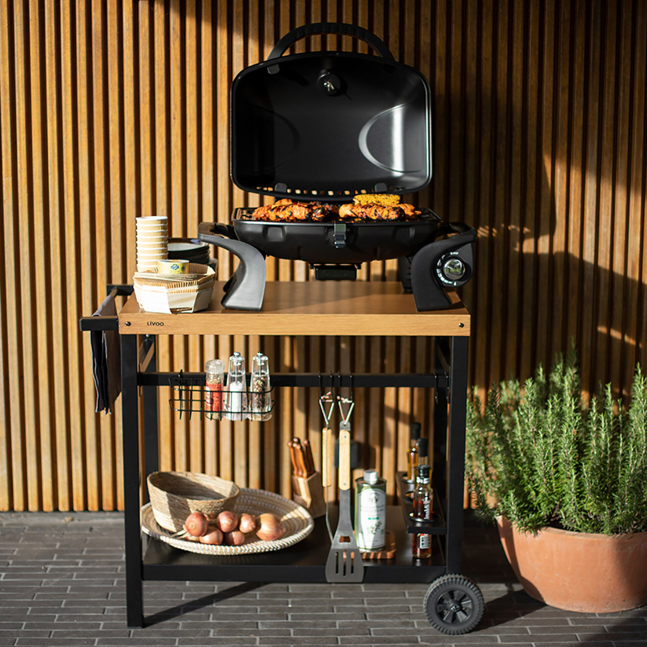 Livoo Barbecue à gaz portable noir - 71x49x34.5 cm
