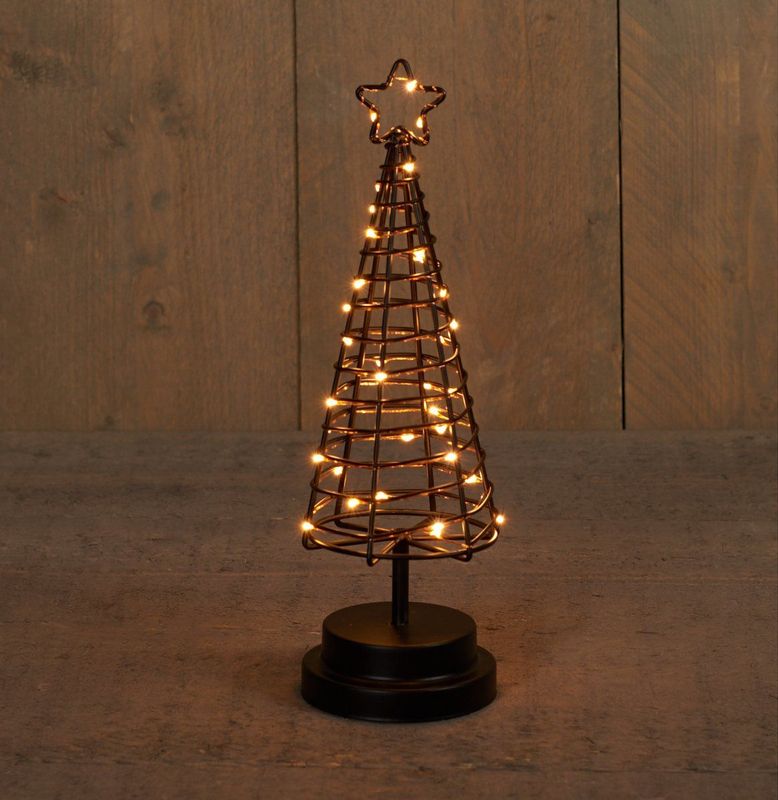 Anna's Collection - Verlichte Figuren - Zwart - 3D Lichtboompje - Metalen Kerstboompje - 30 LED Lichtjes - 30 cm